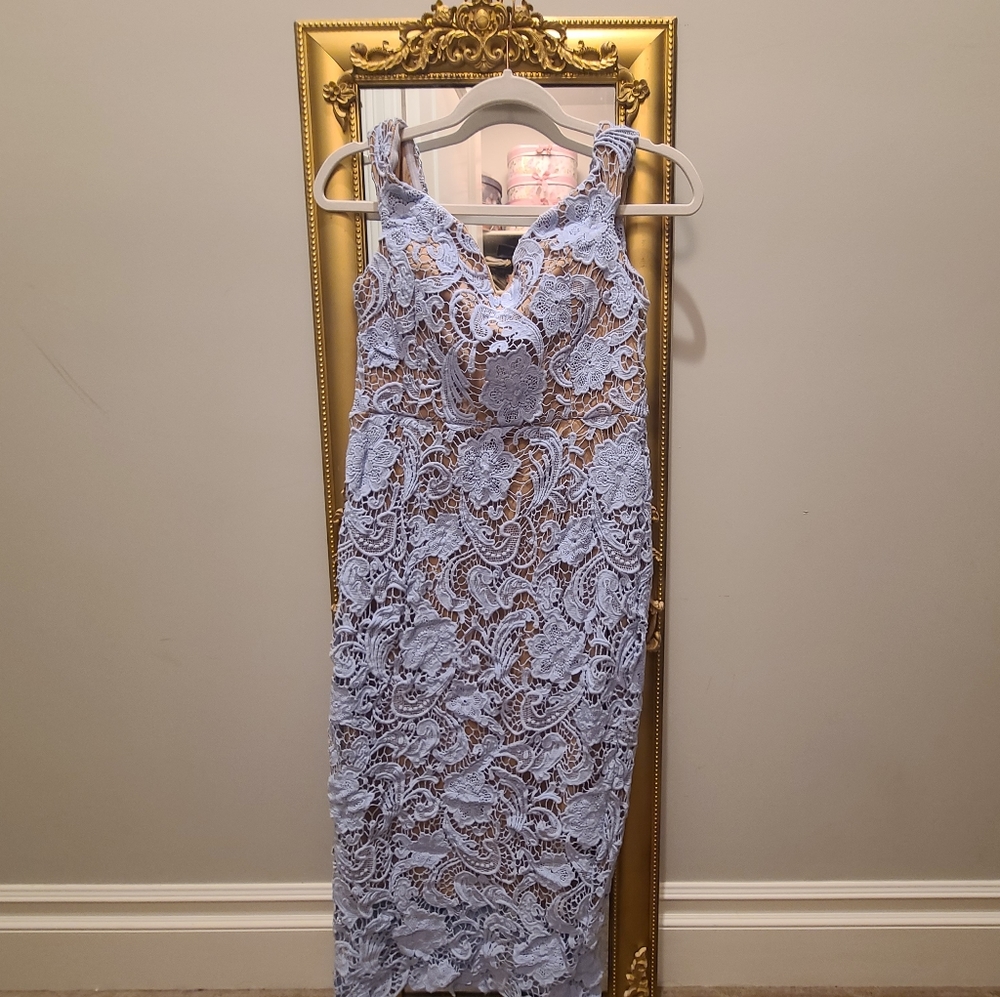 Baby blue lace off shoulder midi dress